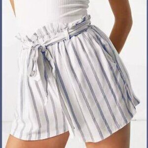 Hollister White Stripe Paperbag Shorts Blue Nautical High Waisted New Tags XS